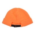 Detail of orange knitted beanie featuring an adjustable black nylon strap and buckle closure - Adjustable / Orange (Adjustable Knitted Hat)