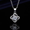 Silver pendant necklace with a round sparkling stone in a clover floral frame - Xl-152 [with Cross Chain]