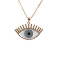 Collar de mal de ojo dorado con colgante de corazón azul e incrustación de circón - 0391 Rayos Mal de Ojo + Cadena O