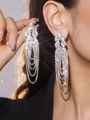 Luxurious long tassel drop earrings with sparkling crystals in a silver finish - Silver Multi-layer Stacking Fringe