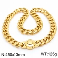 Gold plated 13mm Cuban link chain necklace with round CNC clasp, length 450mm - Gold