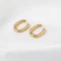 Chic gold-plated U-shaped oval stainless steel hoop earrings with mirror finish 18x23mm - 4*18*23mm / Gold