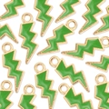 Green enamel lightning bolt charms with golden metal edges for DIY jewelry crafting - Green