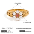 Golden stainless steel floral ring with pink zircon and white pearl, vintage style - Pink Gem Petal Pearl Style (JDR0112057-7)