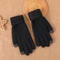Black knitted touchscreen gloves with pineapple texture and thick thermal wrist cuffs - Black