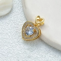 Collier pendentif cœur doré serti de micro-pavé avec un grand cristal facetté - Double Cœur-Blanc A