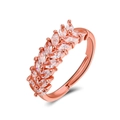 Adjustable rose gold bow ring with olive-cut cubic zirconia in a leaf-like pattern - Olive Leaf Style (A-729) / Rose Gold