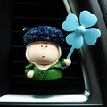 Cute cartoon character car vent clip with blue hair and green coat for air freshener - Van Gogh Style Character (2683-11B)