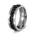 Men's silver titanium steel spinner ring featuring a rotatable black Cuban link chain - US 7 / Black