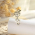 Clou d'oreille vintage en argent avec cœur, croix et zircon sur fond élégant - Cœur Croix Or Café Clair (A961)