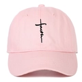 Pink cotton baseball cap with black faith cross embroidery and curved brim for women - Adjustable / Pink