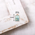Retro light blue enamel game console charm with gold edges and hanging loop, 8x15mm - 20# Mini Handheld Console (F032) / 10 Pieces Pack