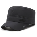 Men's winter dark grey flat top military cap with ear protection and warm lining - Flat Top / Gray