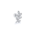 Macro view of silver leaf ear stud with cubic zirconia and secure screw back clasp - Leaf Branch #10