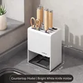 Modern minimalist bright white kitchen knife organizer rack in countertop version - Basic Style / Elegant White