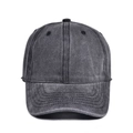 Casquette de baseball classique en denim délavé gris foncé avec visière courbée rétro - Noir