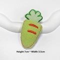 Detailed close-up of a 7x3.5cm fabric carrot accessory with green embroidery details - Green Carrot