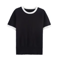 Top in maglia a maniche corte nero con bordi bianchi a contrasto su collo e polsini - S / Nero