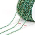 Golden stainless steel chain with blue beads featuring 2mm and 3mm size markers - Green Enamel 3mm Beads-Gold
