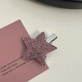 Sparkly pink rhinestone star hair clip on elegant display card for women and girls - Silver/Pink Zirconia-Full Pave Star