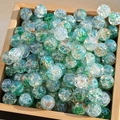 Blue-green ice cracked glass beads with gold foil flecks in a wooden tray - M56# Emerald Green [10MM Water Dyed]