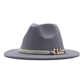 Chapeau Fedora classique en feutre gris avec corde tressée et chaîne en métal décorative - M (56-58cm) / Gris
