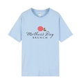 Light blue Mother's Day Brunch t-shirt with red rose print and short sleeves - XS / Tops / Light Blue