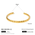 Detail showing 18K gold-plated hammered texture stainless steel open bangle dimensions - Fine Hammered Minimalist Open Bangle (NB-B6306-G)