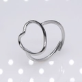 Adjustable silver minimalist heart ring in polished stainless steel with an open band design - b18 Heart Line / Silver