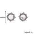 Silver sunburst stud earrings with white inlay and rhinestones, size 14.9mm - Round Sunburst Opal Earrings (Silver White)