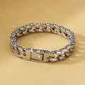 Pulsera de cadena cubana vintage de acero inoxidable con detalles grabados negros en plata - Color Acero (KB44060-D)