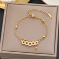 Gold double-layered stainless steel bracelet with vintage coin pendants and beads - Gold Double Layer Copper Coin Style (5271)