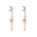 Rose gold moon and star tassel earrings featuring sparkling white zircon accents - Star Moon Tassel Style (EH00230玫瑰金) / Rose Gold