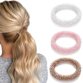 Three-piece set of crystal bead hair ties in clear, pink, and brown for elegant hairstyles - 3-Piece Set B (Clear/Pink/Brown)