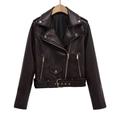 Damen Bikerjacke aus dunkelbraunem Kunstleder mit goldfarbenen Reißverschlüssen - XS / Braun