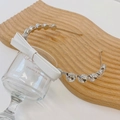 Thin silver metal headband featuring a white leather bow and sparkling crystal rhinestones - White with Bowknot