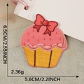 Pink cupcake embroidered patch with bow, cartoon sticker for DIY decor, size 6.5x5.6cm - Yellow Base Pink Bow Cake (Self-adhesive)