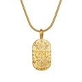 Detail of gold Libra zodiac pendant with textured finish and cubic zirconia on a snake chain - Libra