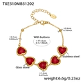 Detailansicht des Herz-Glasstein-Armbands mit Maßen und Materialspezifikationen - Rotes Strass-Armband (TXE510) / 17+5cm / Gold