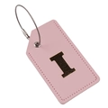 Pink PU leather luggage tag with golden letter I and secure metal wire loop - Letter I