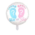 Ballon Gender Reveal 18 pouces avec design He or She et empreintes bleues et roses - Ballon en Aluminium Empreinte de Bébé