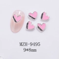 Detail of pink heart nail charms with sweet engraving and silver metal borders - Heart Silver Pink Style (9495)