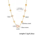 Gold stainless steel necklace with pink glass hearts featuring 42+5cm adjustable chain - Pink Heart/Gold Chain