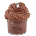Chocolate fluffy slime kit with coffee charm in transparent jar on white background - Coffee Cup Decorative Style