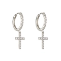 Orecchini a cerchio in argento con ciondoli a croce e cristalli di zircone chiari - Fibbia per orecchie / Argento (Croce)