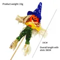Halloween pumpkin scarecrow decoration with blue star hat and 39cm bamboo stick - Pumpkin Insert No. 9