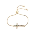 Bracelet croix réglable minimaliste avec zircons colorés en placage d'or fin - Croix avec chaîne vénitienne