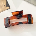 Large amber tortoiseshell matte claw clip with hollow rectangular design for thick hair - 10.5cm / Caramel color