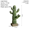 Deep green large resin cactus ornament with lifelike texture and stable wooden-style base - Large Cactus-A2-171124