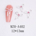 Detail of silver alloy bowknot nail charm with pink rhinestone, 12x13mm MZH-A402 - Silver Base With Pink Rhinestone (A402)